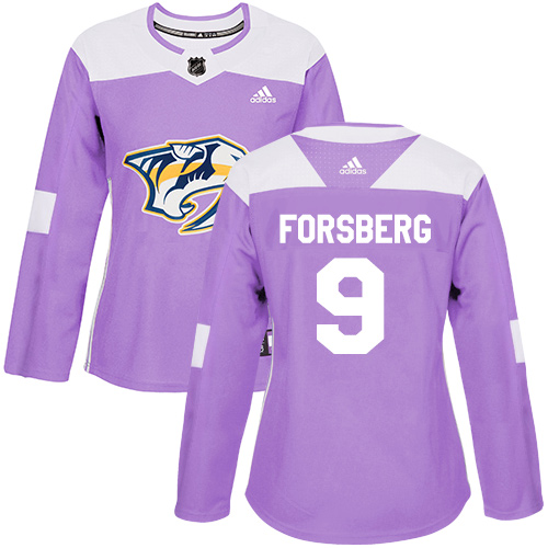 Adidas Predators #9 Filip Forsberg Purple Authentic Fights Cancer Women's Stitched NHL Jersey